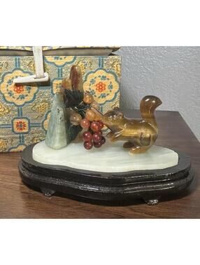 Vintage Soapstone Carving Chinese Sculpture Squirrel
